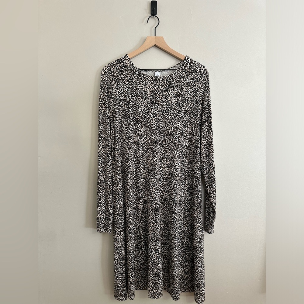 Old Navy animal print long sleeve cotton knit blend dress, XL tall
